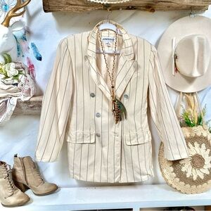 SILK double breasted pin stripe modern boho blazer w academia style
